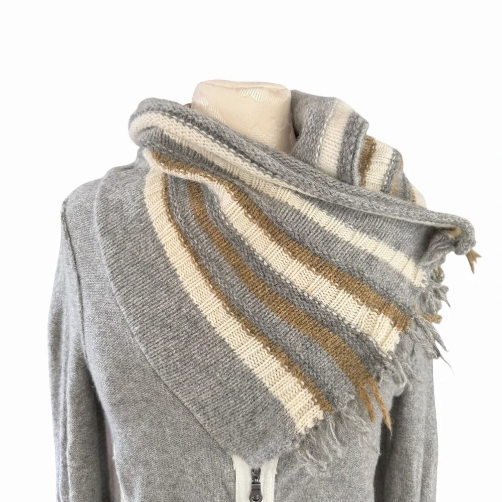 Free People Sweater Small Faux Scarf  Cowl Neck Gray Wool Zip Crop Jacket Knit